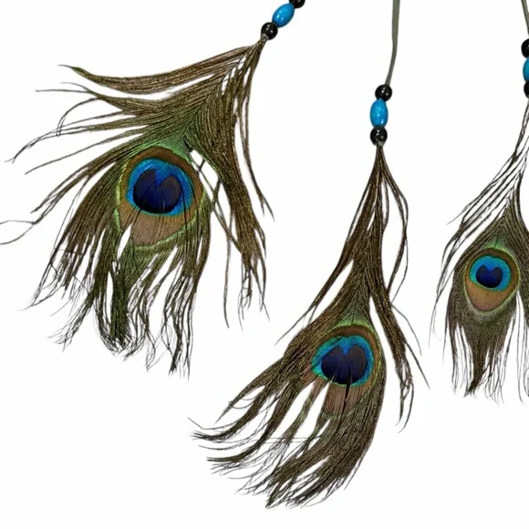 Handmade Sage Green Peacock Feather Hanging Dreamcatcher - Picture 8 of 14